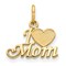 10K Yellow Gold I Love Mom Charm Heart Mother Pendant Jewerly 15mm x 14mm